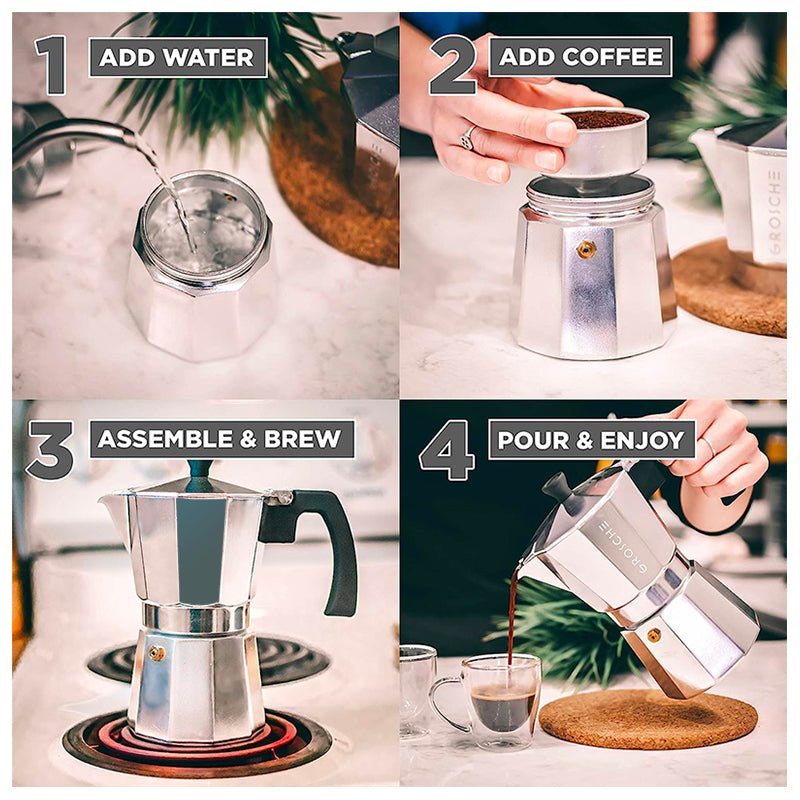 Cafetera Italiana 450ml 9 Tazas Espresso Acero Inoxidable - LhuaStore