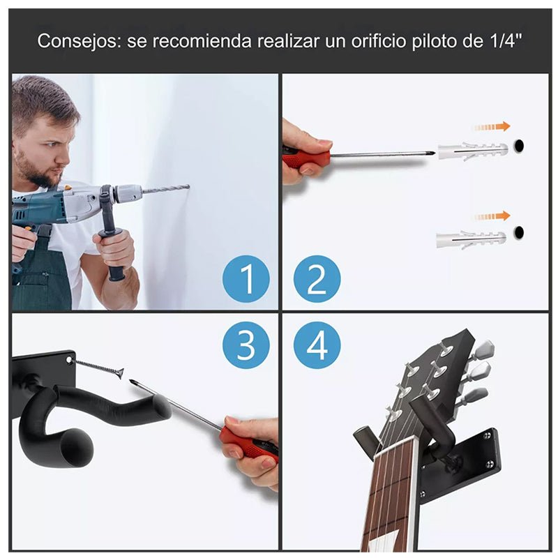 Set 2 Soporte Colgador Pared Guitarra Ukelele Bajo + 5 Púas