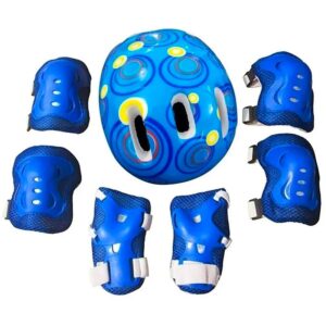 Set Protección Niños Casco Rodilla Codo Mano Azul Circulo
