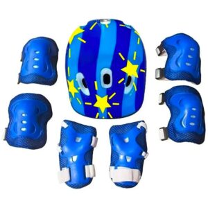 Set Protección Niños Casco Rodilla Codo Mano Azul Estrella