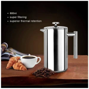 Cafetera Prensa Francesa 800ml Acero Inoxidable Doble Pared Doble Filtro