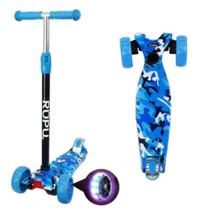 Scooter Monopatin Rupu Militar Celeste Niños Regulable Ruedas Led