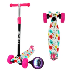 Scooter Monopatin Rupu Rosas Niñas Regulable Ruedas Led